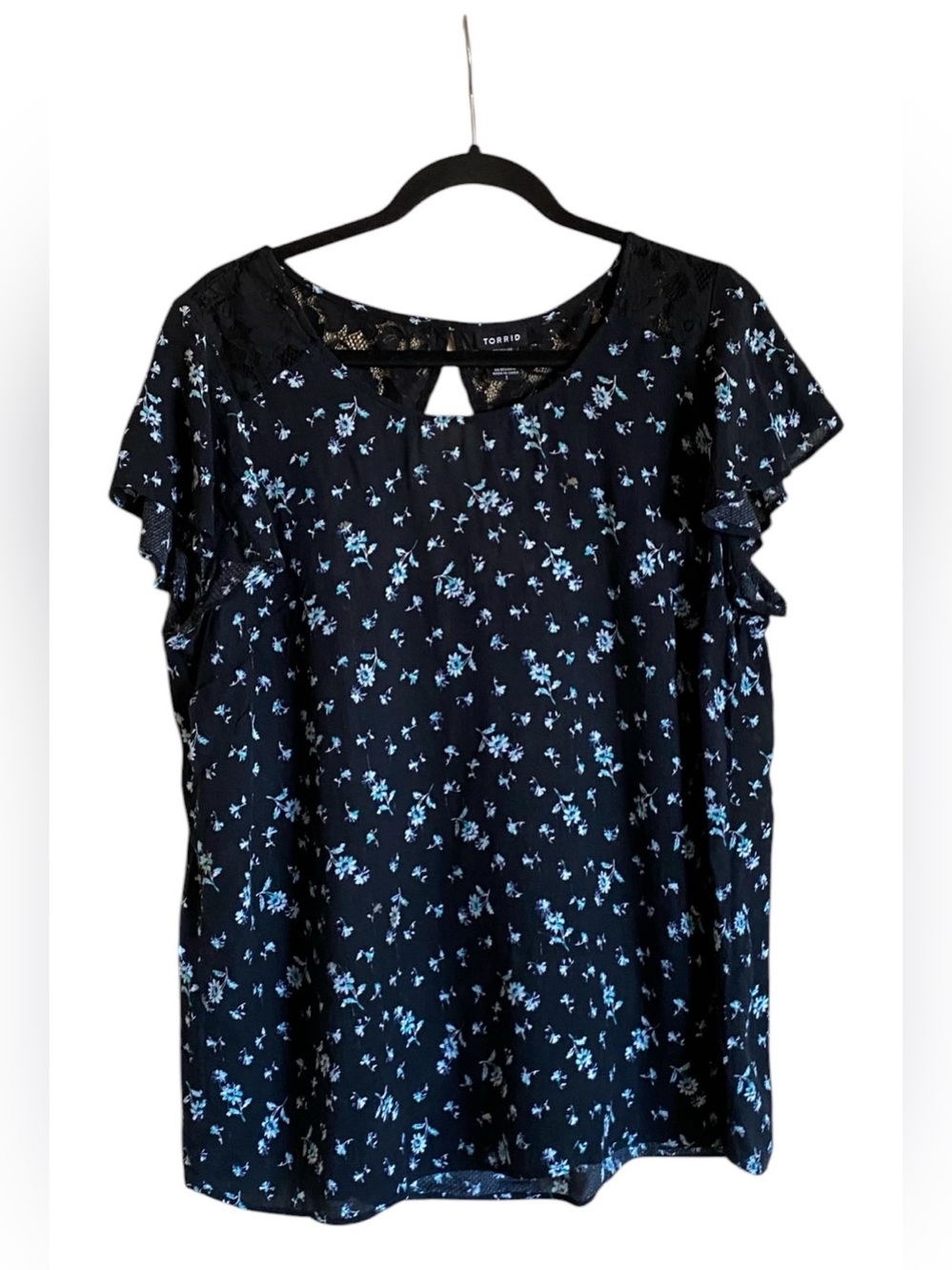 Women’s TORRID Black Floral Print Lace Inset Blouse Top Size 1